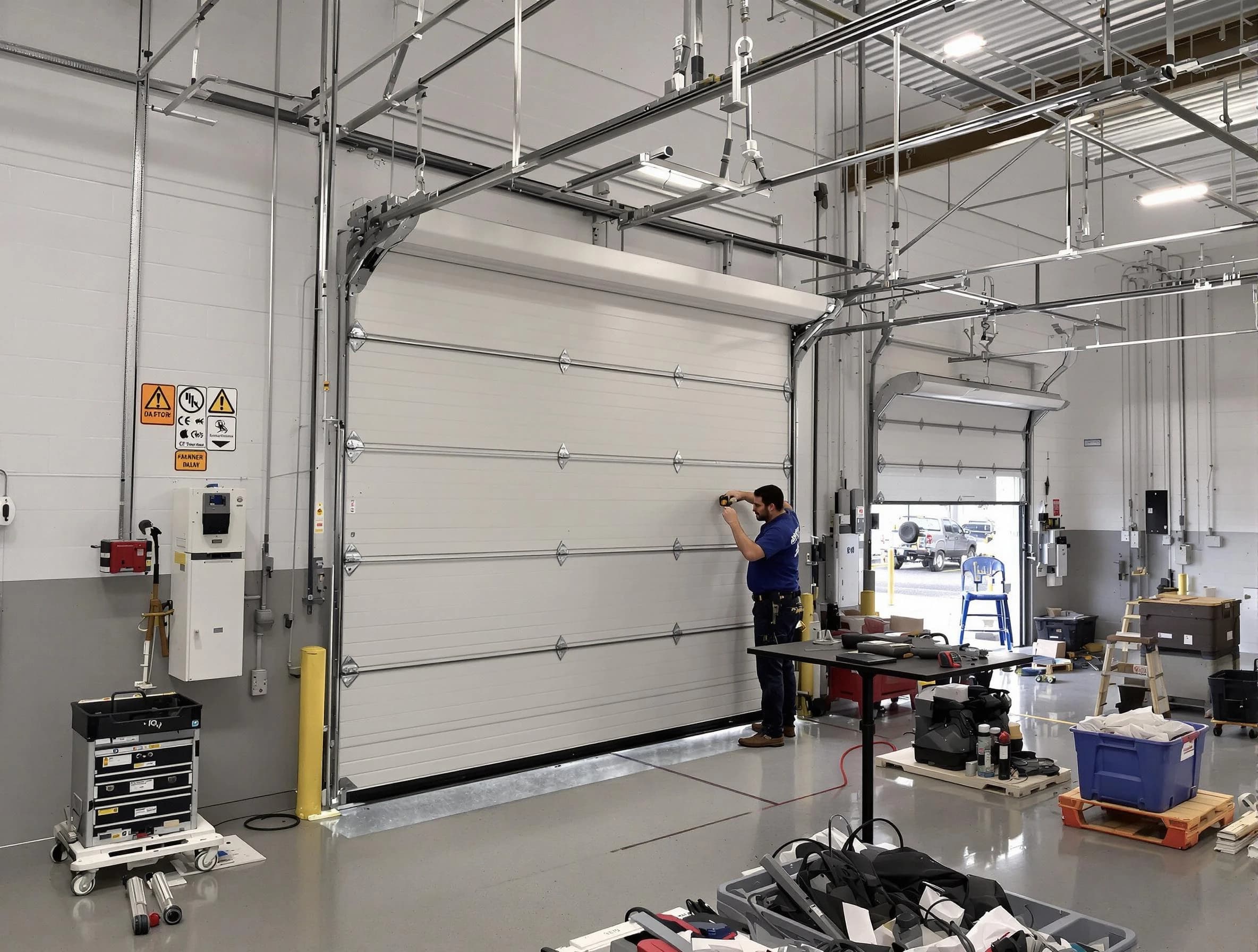 Commercial garage door repair being performed by North Decatur Garage Door Repair expert in North Decatur