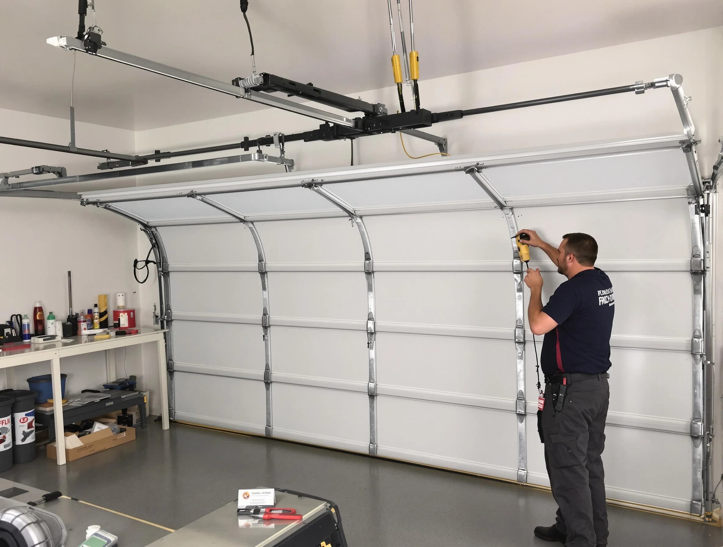 North Decatur Garage Door Repair certified technician performing overhead door system repair in North Decatur