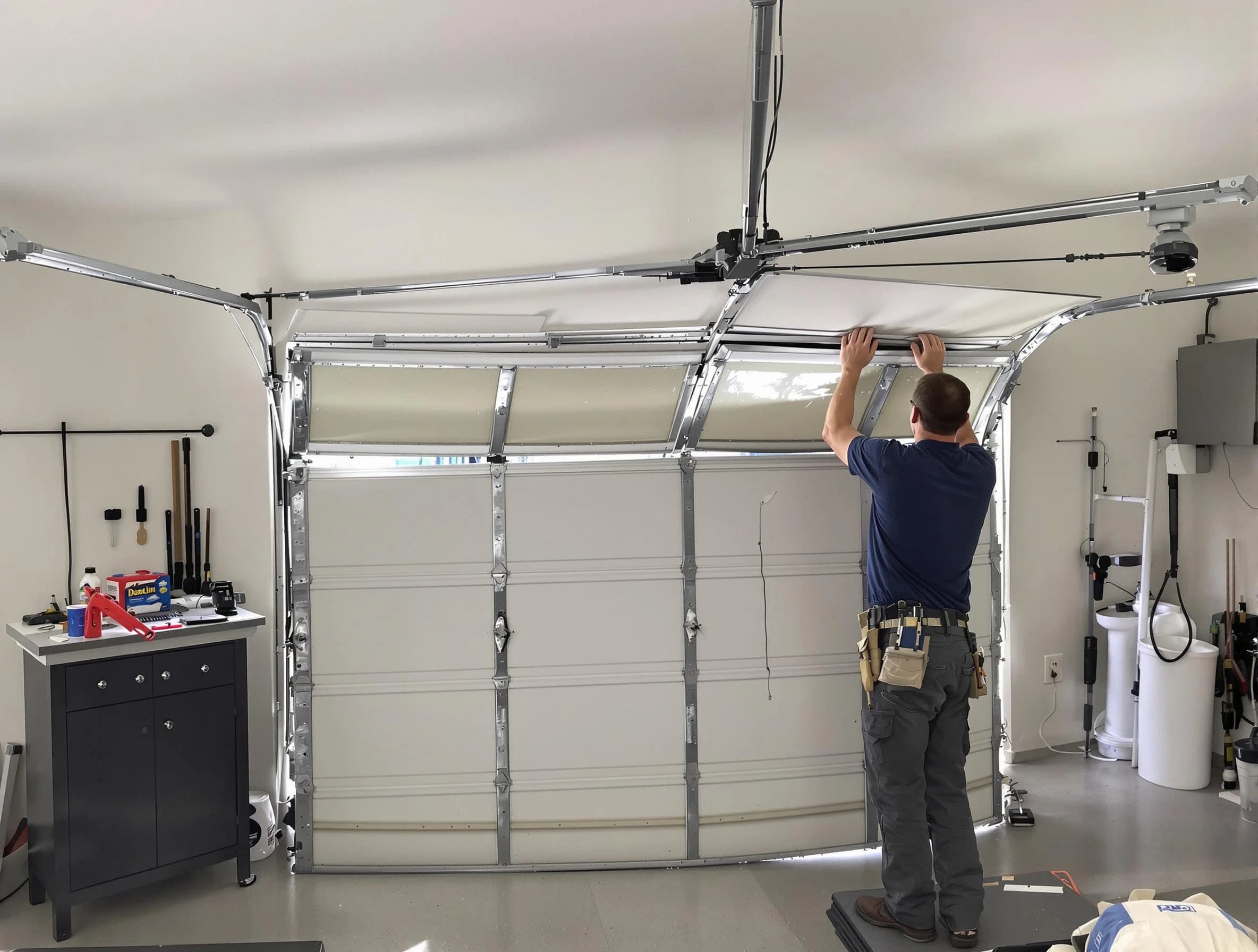 North Decatur Garage Door Repair specialist performing precise section replacement on North Decatur garage door
