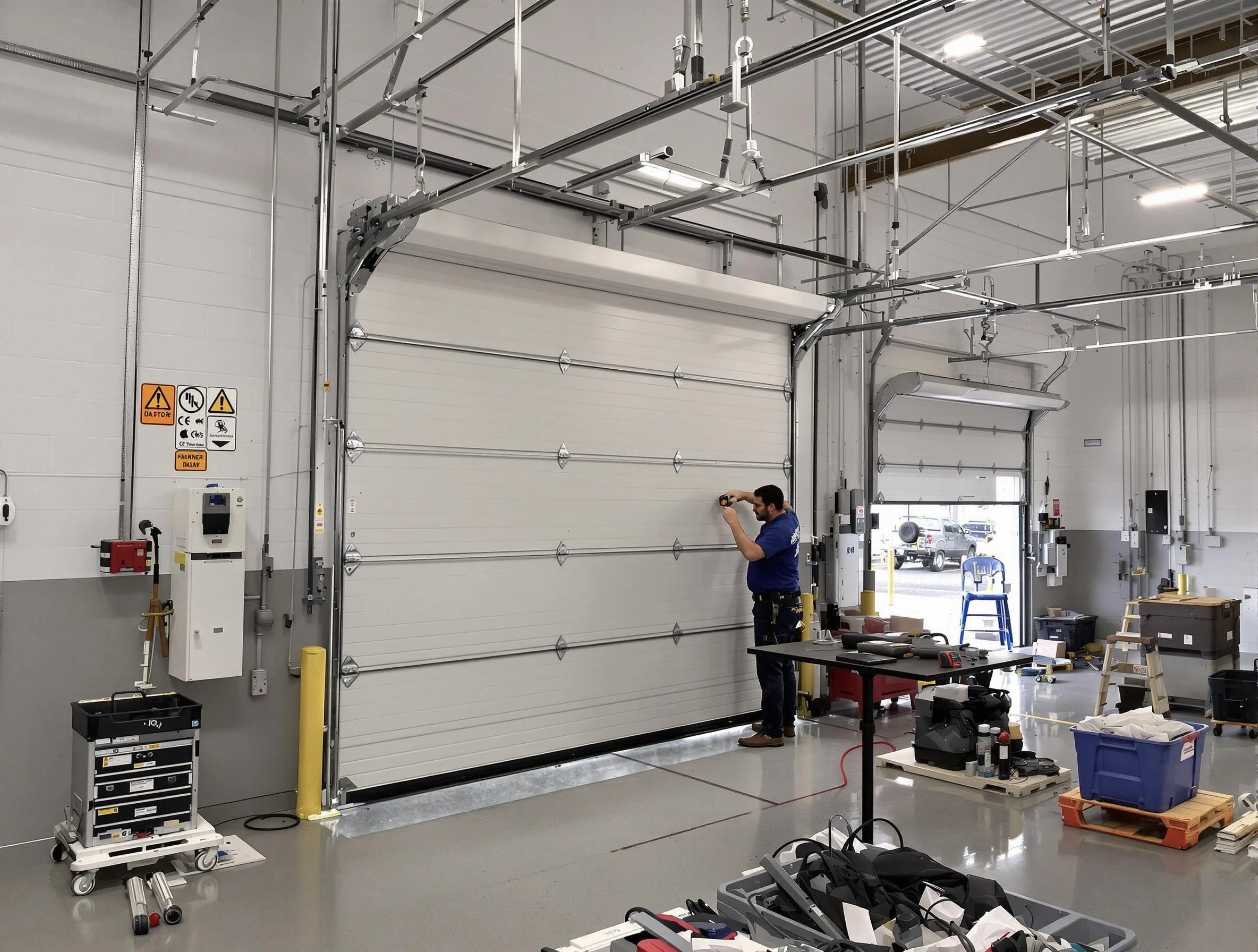 Commercial garage door repair being performed by North Decatur Garage Door Repair expert in North Decatur
