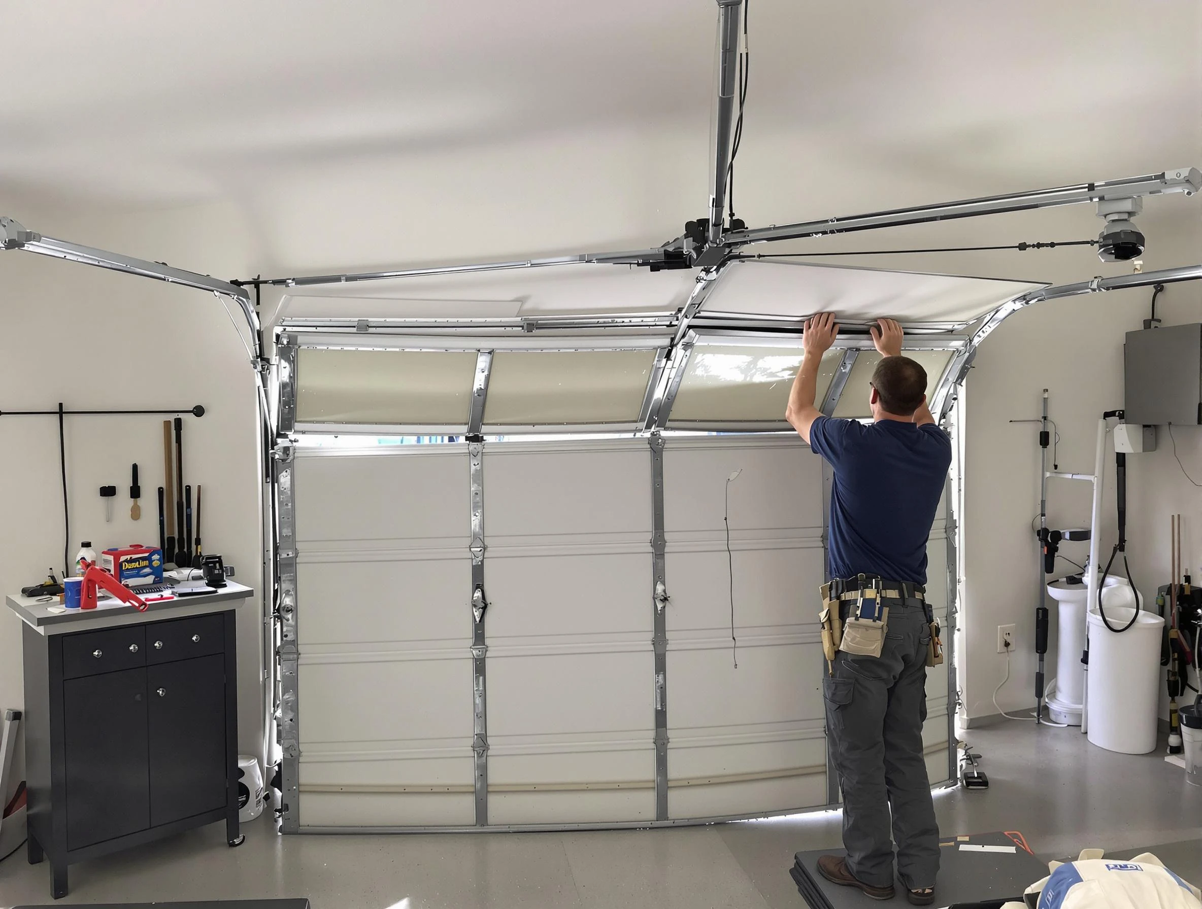 North Decatur Garage Door Repair specialist performing precise section replacement on North Decatur garage door