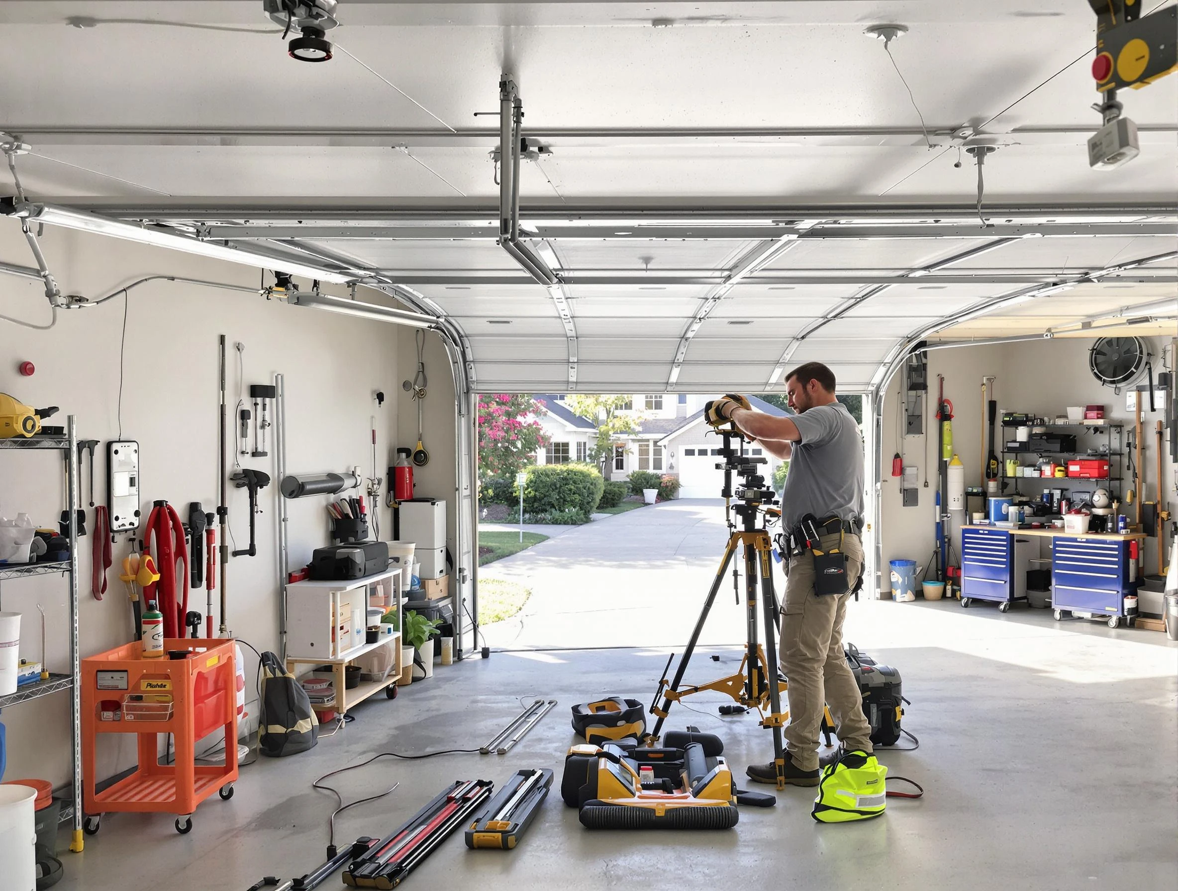 North Decatur Garage Door Repair specialist performing laser-guided track alignment in North Decatur